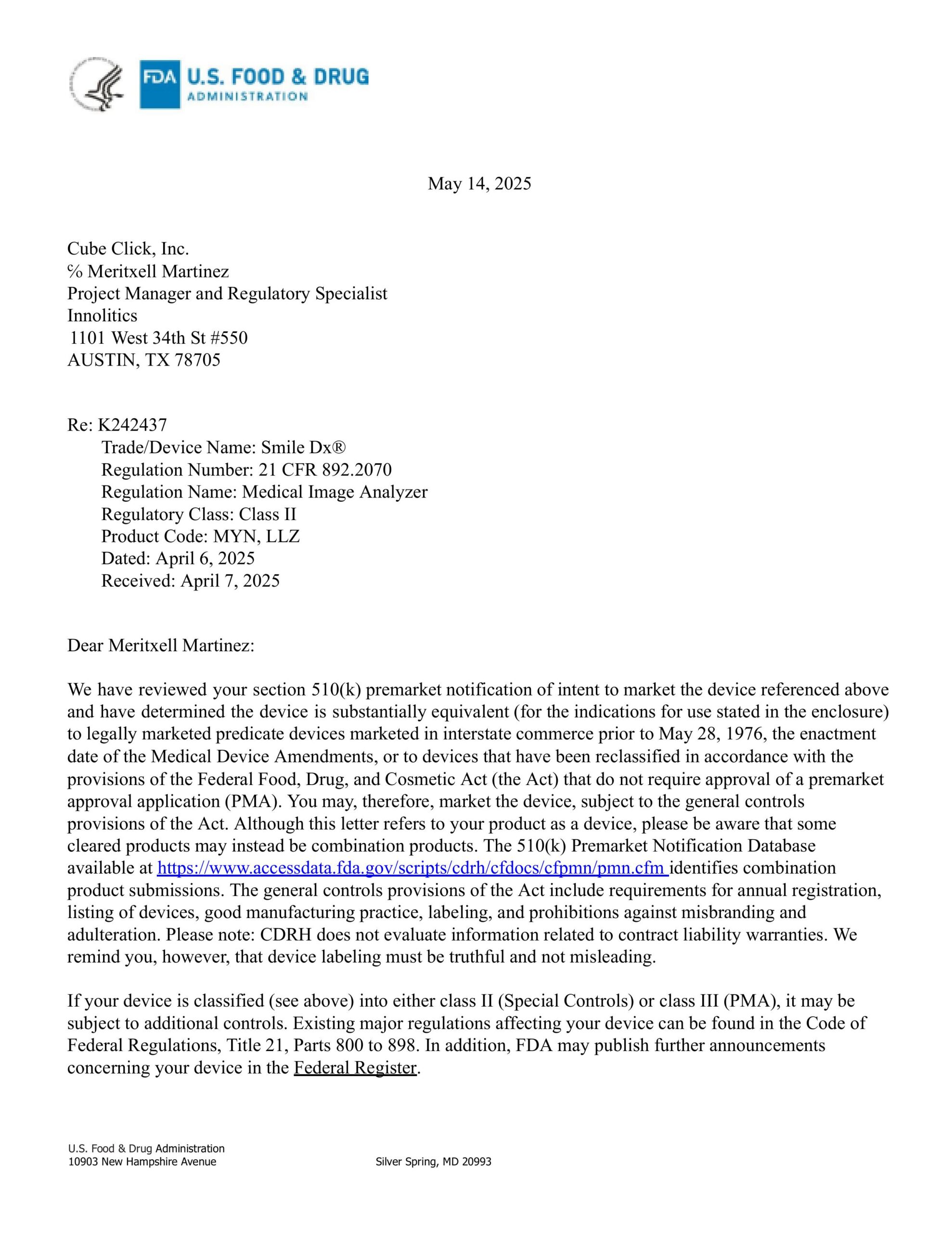 SMILE Dx® FDA Approval